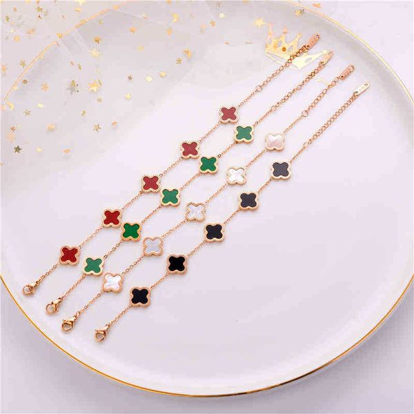 female net red new bracelet south korea simple ins five flower fritillaria good luck four leaf steel bracelet, Black
female net red new bracelet south korea simple ins five flower fritillaria good luck four leaf steel bracelet, Black
