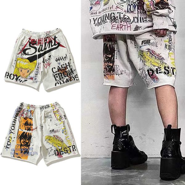men's shorts saint cartoon graffiti hand-painted loose shorts american high street leisure beach capri pants, White;black
men's shorts saint cartoon graffiti hand-painted loose shorts american high street leisure beach capri pants, White;black