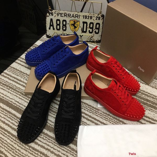 designer men women casual shoes red bottom low spiked shoes flat running party wedding black blue suede leather silver diamond matching box
designer men women casual shoes red bottom low spiked shoes flat running party wedding black blue suede leather silver diamond matching box
