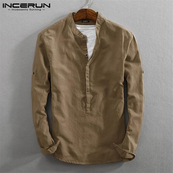 incerun vintage men casual shirt long sleeve cotton linen stand collar solid business streetwear henley shirts men harajuku 220813, White;black
incerun vintage men casual shirt long sleeve cotton linen stand collar solid business streetwear henley shirts men harajuku 220813, White;black