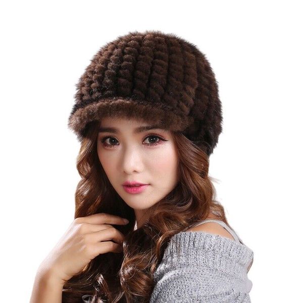 women real mink fur hat winter warm peaked cap for ski travel outddor, Blue;gray