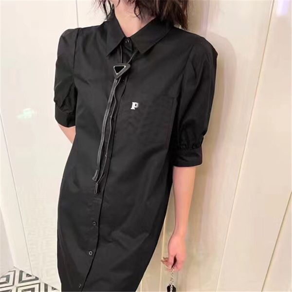 triangular label tie decoration dresses designer letter shirt dress pocket cotton short sleeve dresses, Black;pink
triangular label tie decoration dresses designer letter shirt dress pocket cotton short sleeve dresses, Black;pink