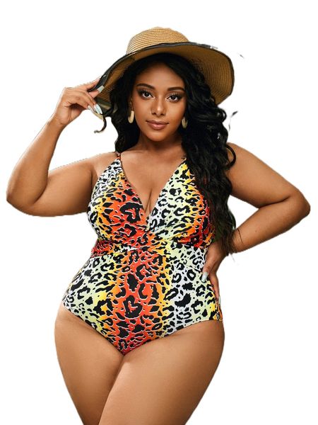plus leopard print wrap cross one piece swimsuit p8ir#, White;black
plus leopard print wrap cross one piece swimsuit p8ir#, White;black
