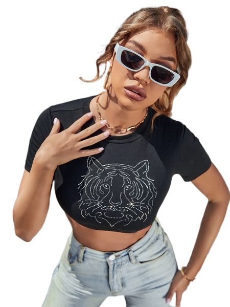rhinestone tiger pattern crop tee o1nl#, White
rhinestone tiger pattern crop tee o1nl#, White