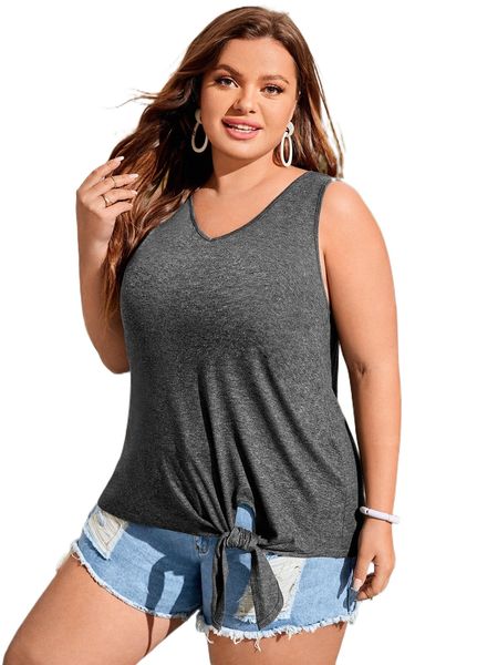plus knot hem tank 68r5#, Black 
plus knot hem tank 68r5#, Black