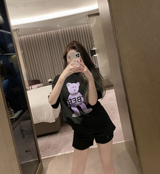 women's t-shirt designer 22 spring and summer new niche design heavy industry drill contrast color bear print versatile casual short sl, White
women's t-shirt designer 22 spring and summer new niche design heavy industry drill contrast color bear print versatile casual short sl, White