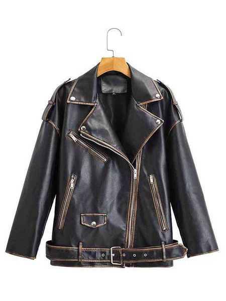 ailegogo 2022 spring autumn women pu faux leather jacket streetwear female moto biker loose coat with belt outwear l220728, Black
ailegogo 2022 spring autumn women pu faux leather jacket streetwear female moto biker loose coat with belt outwear l220728, Black