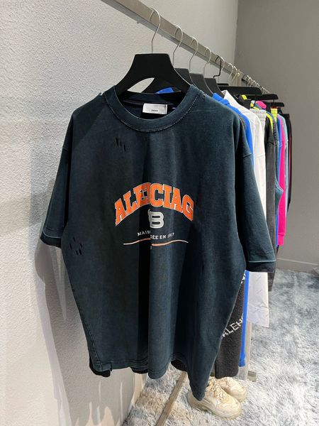 women's t-shirt designer spring and summer high version b family bb scissors print pullover round neck loose worn hole men's women, White
women's t-shirt designer spring and summer high version b family bb scissors print pullover round neck loose worn hole men's women, White