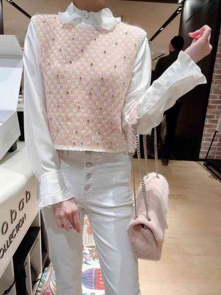 women's sweaters maj round neck studded tweed vest spring colour clashing knitted wool pullover np3n, White;black
women's sweaters maj round neck studded tweed vest spring colour clashing knitted wool pullover np3n, White;black