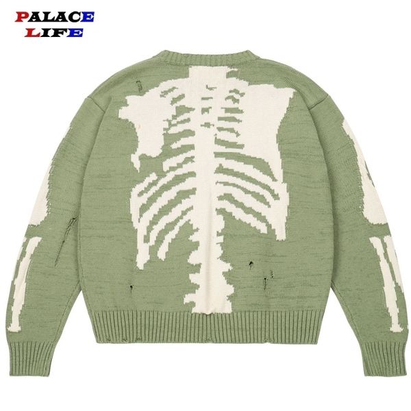 men oversized green loose skeleton bone printing woman quality high street damage hole vintage knitted sweater 220725, White;black
men oversized green loose skeleton bone printing woman quality high street damage hole vintage knitted sweater 220725, White;black