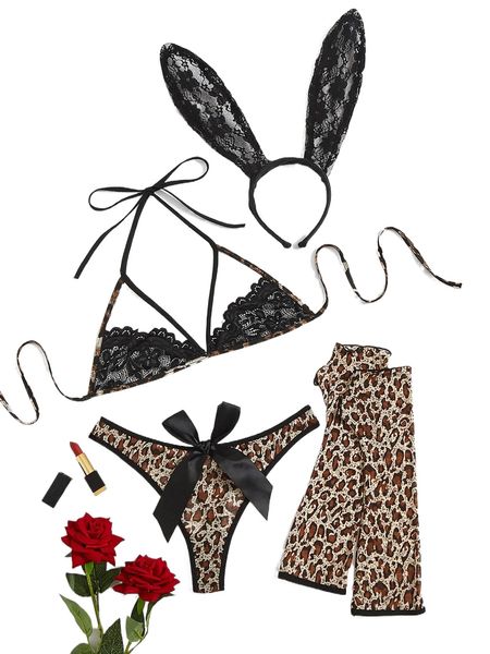 5pack leopard lace panel bow lingerie set & hair hoop & arm sleeves 69dx#, Black;red
5pack leopard lace panel bow lingerie set & hair hoop & arm sleeves 69dx#, Black;red