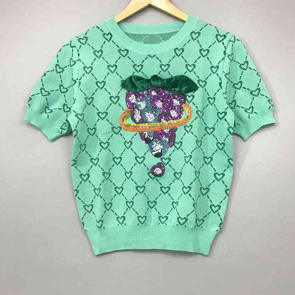 women's knits & tees summer fashion slim embroidery love universe big grape green short sleeved sweater, White
women's knits & tees summer fashion slim embroidery love universe big grape green short sleeved sweater, White