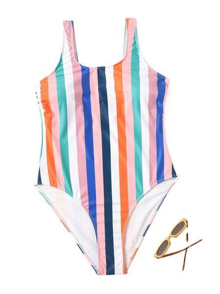 plus colorful striped one piece swimsuit h6fs#, White;black 
plus colorful striped one piece swimsuit h6fs#, White;black