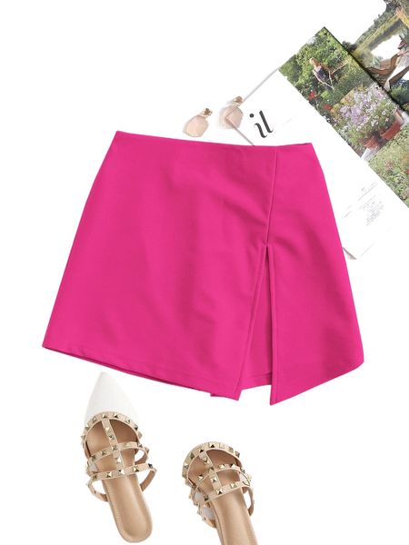 plus split hem skort r0kb#, Black