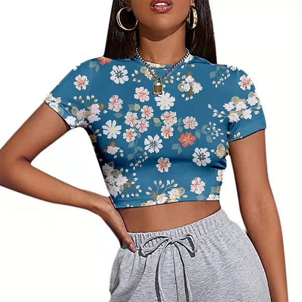 women's t-shirt the new clothing europe and america slim fit short sleeve navel t-shirt daisy floral summer, White
women's t-shirt the new clothing europe and america slim fit short sleeve navel t-shirt daisy floral summer, White