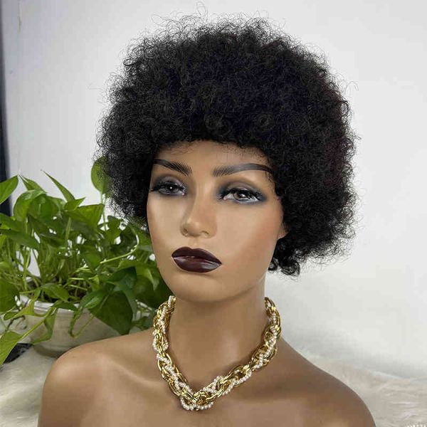 short kinky curly human hair wigs straight remy brazilian wig for black women full machine made glueless with bangs 220609, Black;brown
short kinky curly human hair wigs straight remy brazilian wig for black women full machine made glueless with bangs 220609, Black;brown