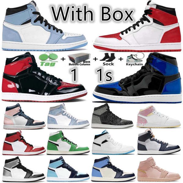 with box 1 1s men women basketball shoes bred patent royal heritage university blue bubble gum georgetown unc smoke grey paint drip silver
with box 1 1s men women basketball shoes bred patent royal heritage university blue bubble gum georgetown unc smoke grey paint drip silver