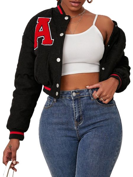 letter patched striped trim drop shoulder bomber jacket a3en#, Black;brown
letter patched striped trim drop shoulder bomber jacket a3en#, Black;brown