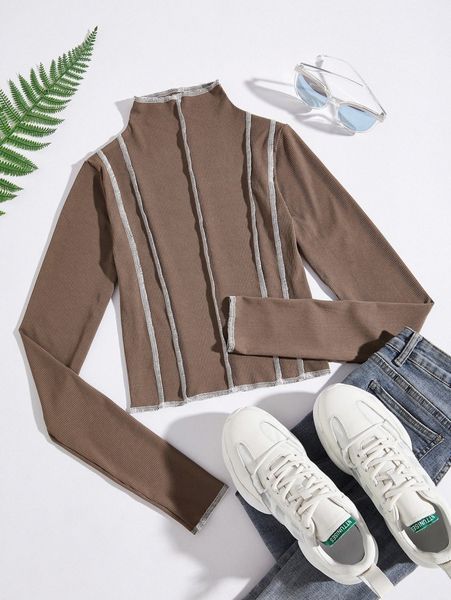 mock neck stitching tee u3hr#, White
mock neck stitching tee u3hr#, White