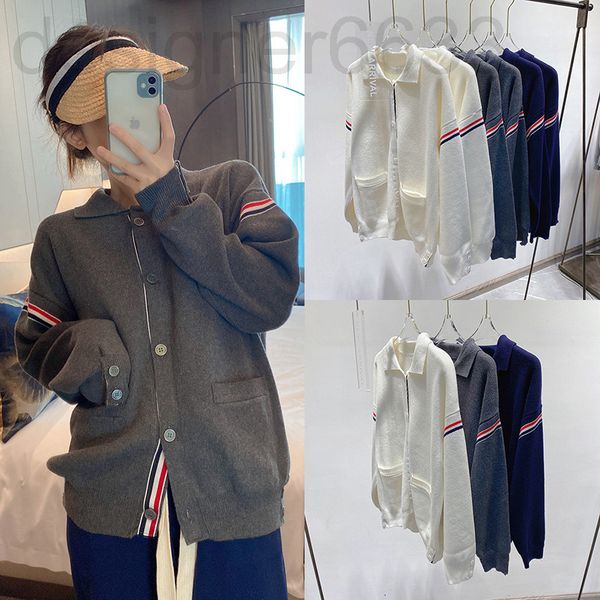 women's knits & tees designer college style lapel versatile t-shirt fall tb loose lazy contrast stripe coat hzw3, White
women's knits & tees designer college style lapel versatile t-shirt fall tb loose lazy contrast stripe coat hzw3, White