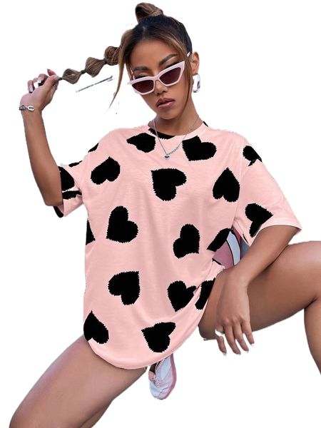 heart print drop shoulder tee y5r6#, White
heart print drop shoulder tee y5r6#, White