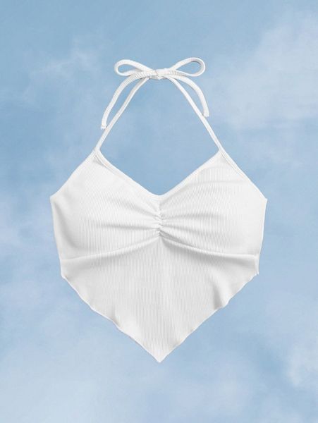 romwe solid ribbed ruched halter n7fc#, White
romwe solid ribbed ruched halter n7fc#, White