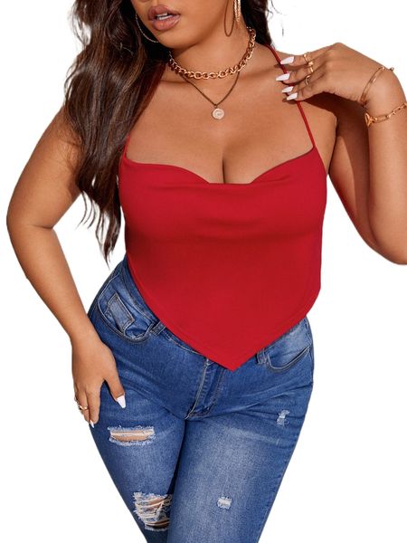 plus lace up backless cami 37ce#, Black