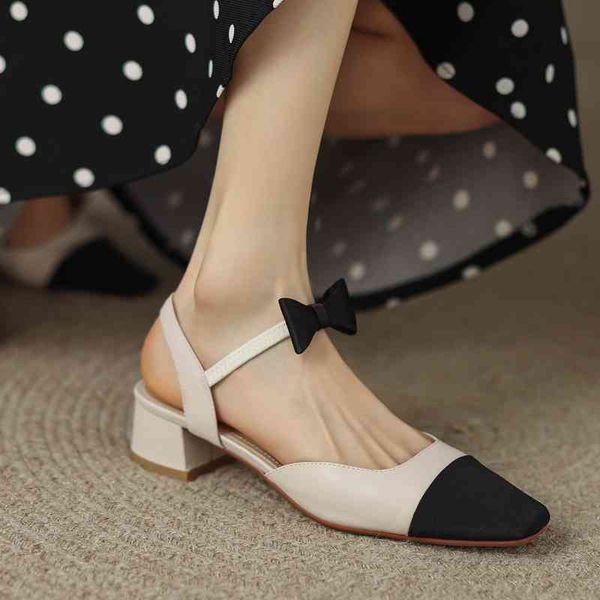 sandals small fragrance color matching baotou back empty french sweet splicing thick heel bow single shoes in summer vovw, Black
sandals small fragrance color matching baotou back empty french sweet splicing thick heel bow single shoes in summer vovw, Black