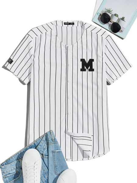 men striped button-front baseball tee q3xg#, White;black
men striped button-front baseball tee q3xg#, White;black