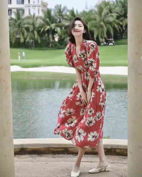 casual dresses spring french elegant style v-neck camellia print elastic waist long dress women, Black;gray
casual dresses spring french elegant style v-neck camellia print elastic waist long dress women, Black;gray