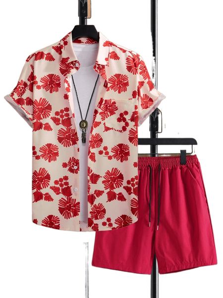 men floral print patched pocket shirt & drawstring waist shorts without tee o4lp#, Gray
men floral print patched pocket shirt & drawstring waist shorts without tee o4lp#, Gray