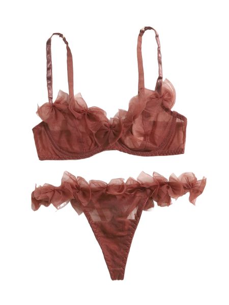sheer mesh underwire lingerie set z7ec#, Black;red