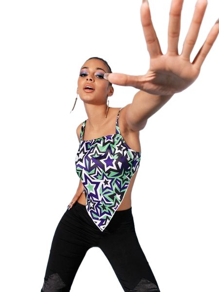 hanky hem open back star print cami 01ig#, White
hanky hem open back star print cami 01ig#, White