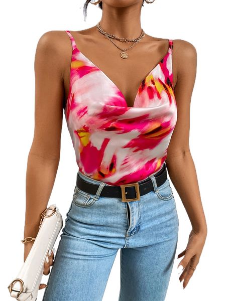 tie dye draped front cami u2ju#, White