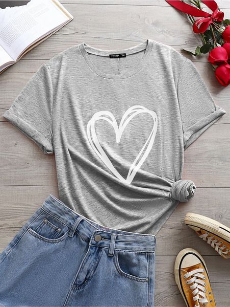 plus heart print tee c26l#, Black 
plus heart print tee c26l#, Black