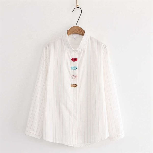 hsa women blouse colour fish embroidered shirt female turn-down collar stripe button long sleeve loose work blous 210716, White
hsa women blouse colour fish embroidered shirt female turn-down collar stripe button long sleeve loose work blous 210716, White