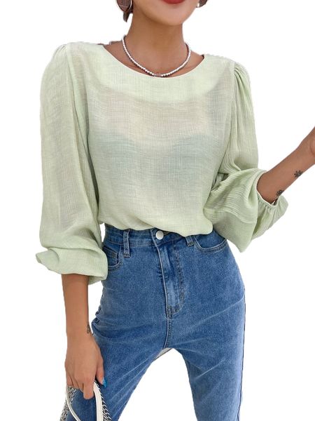 dazy solid lantern sleeve blouse h2hf#, White
dazy solid lantern sleeve blouse h2hf#, White