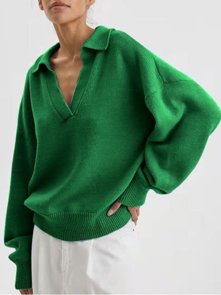 autumn winter fashion clothing solid color vneck women's knitted polo collar oversized loose pullover green sweater women 220816, White;black
autumn winter fashion clothing solid color vneck women's knitted polo collar oversized loose pullover green sweater women 220816, White;black
