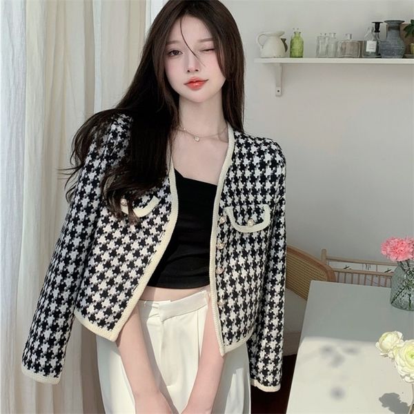 spring french women's houndstooth small fragrance all-match luxury chic woolen short thin coat jacket casaco outwear 220817, Black;brown
spring french women's houndstooth small fragrance all-match luxury chic woolen short thin coat jacket casaco outwear 220817, Black;brown