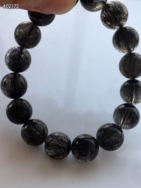 12.6mm natural black rutilated quartz crystal women men bracelet clear round beads wealthy black rutilated from brazil aaaaa, Silver