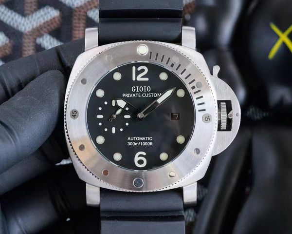 47mm mens mechanical automatic watch black rubber calendar stainless steel luminous, Slivery;brown
47mm mens mechanical automatic watch black rubber calendar stainless steel luminous, Slivery;brown