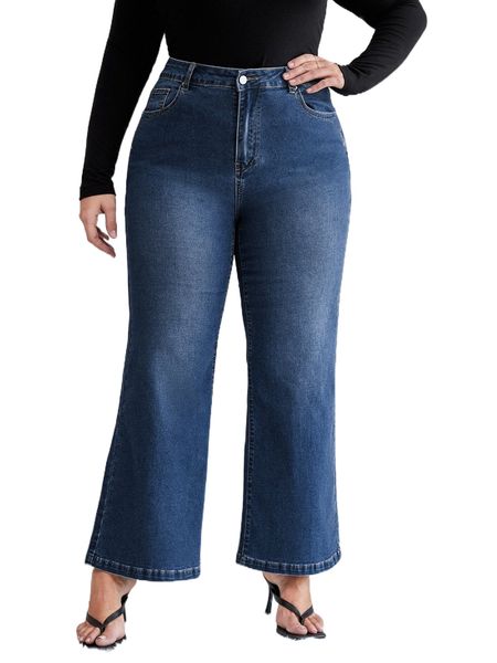 plus high waist bleach wash bootcut jeans n0ah#, Blue