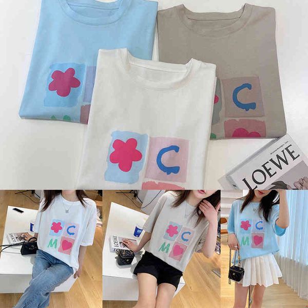 women's t-shirt p7585as 22 spring summer graffiti flower letter printed t-shirt, White
women's t-shirt p7585as 22 spring summer graffiti flower letter printed t-shirt, White