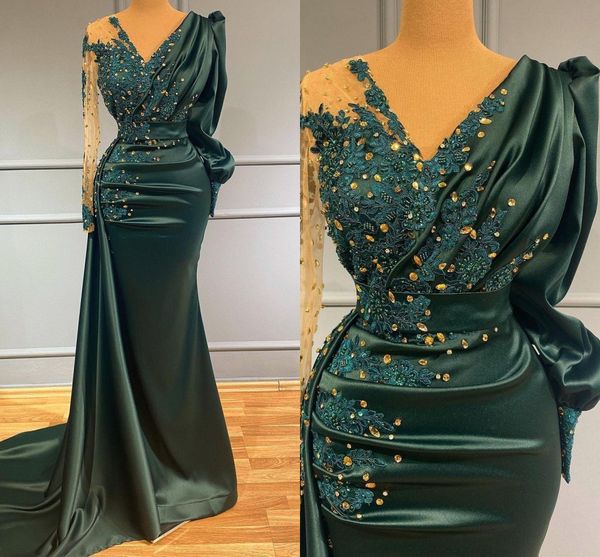 dark hunter green arabic prom dresses with long sleeve lace beaded stain mermaid evening reception engagement second dress wear, Black;red
dark hunter green arabic prom dresses with long sleeve lace beaded stain mermaid evening reception engagement second dress wear, Black;red