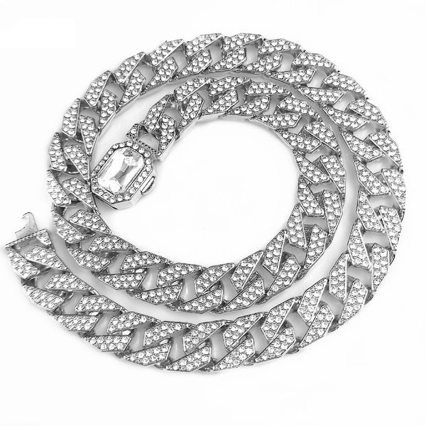 trendy cool necklace men's hip hop full diamond big gold chain spring buckle cuban chain necklace, Silver
trendy cool necklace men's hip hop full diamond big gold chain spring buckle cuban chain necklace, Silver