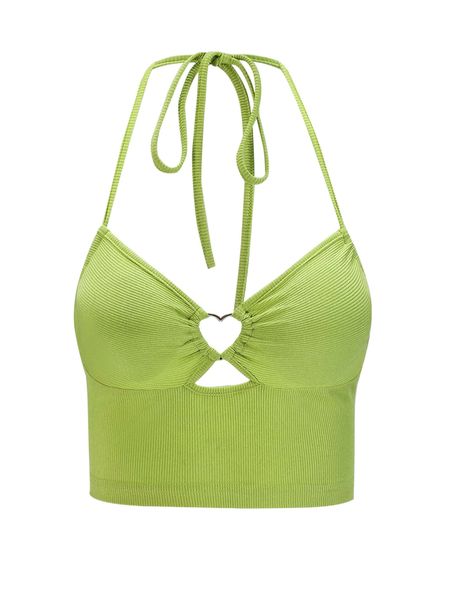 ruched tie backless crop halter d2is#, White