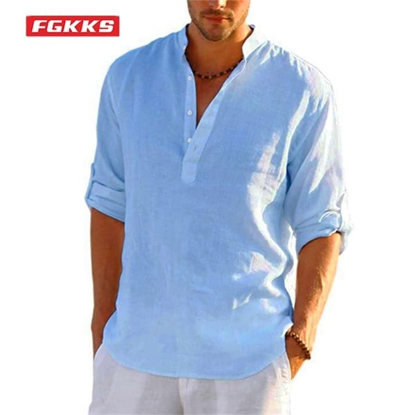 fgkks summer men casual t shirt linen breathable long sleeve single breasted solid color loose male 220617, White;black
fgkks summer men casual t shirt linen breathable long sleeve single breasted solid color loose male 220617, White;black