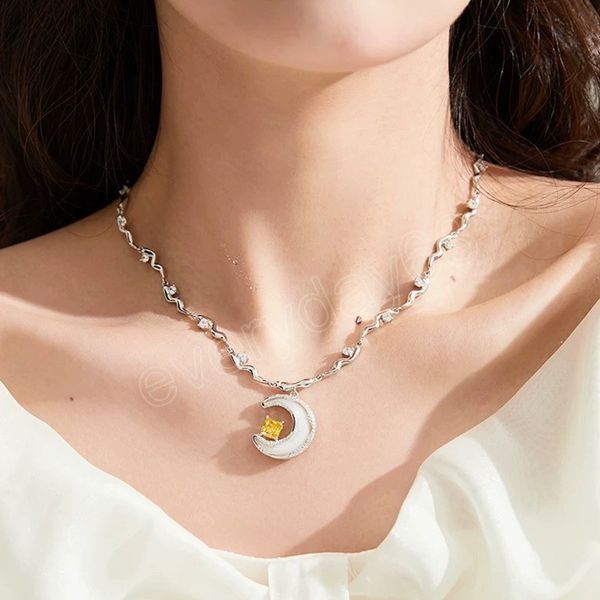 korean elegant shell moon pendant necklace for women girls trendy square yellow crystal choker party jewelry gift, Silver
korean elegant shell moon pendant necklace for women girls trendy square yellow crystal choker party jewelry gift, Silver