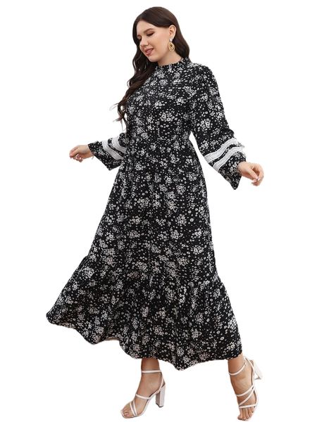 plus ditsy floral guipure lace panel tie back ruffle hem dress d2ed#, Black
plus ditsy floral guipure lace panel tie back ruffle hem dress d2ed#, Black