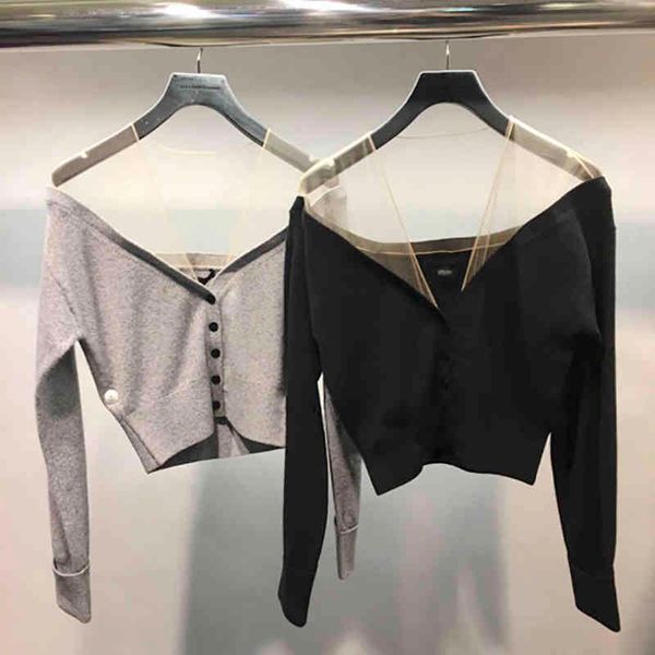 women's knits tees dang autumn and winter mesh off shoulder knitted cardigan women's outer v-neck splicing short top, White
women's knits tees dang autumn and winter mesh off shoulder knitted cardigan women's outer v-neck splicing short top, White